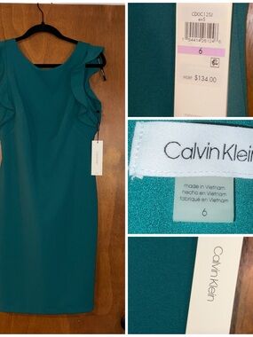 Calvin Klein Teal Ruffle-Shoulder Sheath Dress